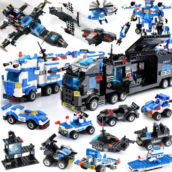 762+pcs DIY Cidade de Blocos de Construção do Carro do Veículo da Polícia de Helicóptero Construção de Conjuntos de Blocos Tijolos para Construção de Brinquedos Para Crianças de Presente