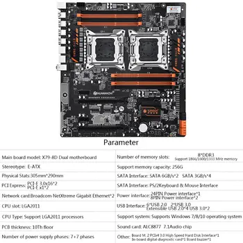 Huananzhi X79-8D placa-Mãe Dual CPU LGA 2011 E5 2689 2670 V2 DDR3 1333/1600/1866MHz 256GB M. 2 NVME SATA3 USB3.0 E-ATX