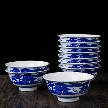 Chinês Azul e a Branca da Porcelana do Jingdezhen Cerâmica Arroz Tigela de Ramen Taças de Sopa Acessórios de Cozinha Recipiente de Comida Arte Taças de Presente
