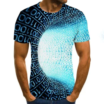 Três-dimensional do túnel do gráfico T-shirt casual Harajuku tops 3D lattice dos homens T-shirt de verão, O decote da camisa plus size streetwear