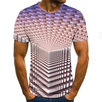 Três-dimensional do túnel do gráfico T-shirt casual Harajuku tops 3D lattice dos homens T-shirt de verão, O decote da camisa plus size streetwear