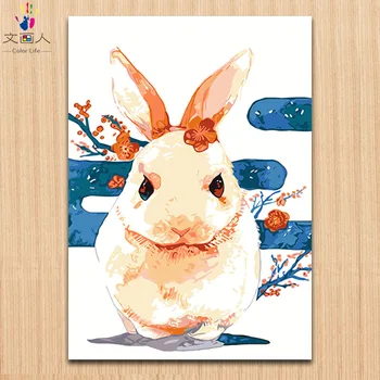 Tintas por números Corte coelhos pinturas, fotos colorir por números, desenhos animados animais com cores de pintura para Crianças diy desenho