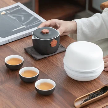 Portátil Viagem de Chá de Cerâmica Bule Chaleira Quik Potes de Uma panela e Três copos Teaware Chinês Bebida, Bules de chá Xícara de Chá de Gaiwan