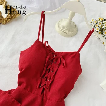 HangCode Praia Vestido de Verão 2021 Verão Sexy Mini Vestido de Bandagem Uma linha Elegante Festa de Aniversário Fêmea Vermelha Irregular Vestido das Mulheres