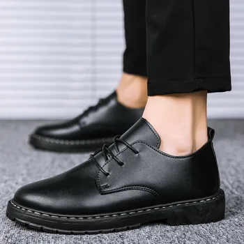 Os homens do Couro Casual Sapatos Primavera/Outono, Moda de Calçados masculinos de Couro Impermeável, antiderrapante Homem Sapatos de Plataforma Macio Lace-up Sapatos de Trabalho