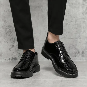 Os homens do Couro Casual Sapatos Primavera/Outono, Moda de Calçados masculinos de Couro Impermeável, antiderrapante Homem Sapatos de Plataforma Macio Lace-up Sapatos de Trabalho
