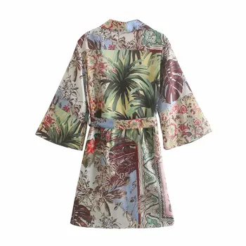 Za 2021 Vestido de Verão Impressão de Mulher Kaftan Mini Vestidos para Mulheres Casuais Praia Midi Senhoras de Vestidos Longos de Manga Larga Vestidos Correia
