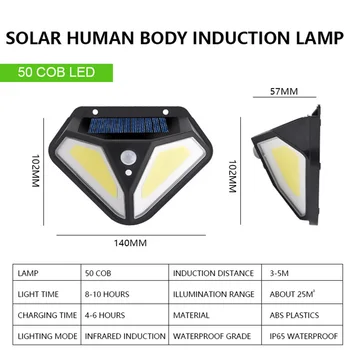 COB LED Luz Solar Construído na Bateria Lâmpada de Parede Exterior Posta Solar Impermeável Sensor de Movimento da Luz de Rua Decoração de Jardim