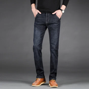 2021 Primavera dos Homens Novos Clássico Azul Preto Slim-Fit Jeans Negócios Baggy Jeans Homens Regular Fit Jeans Calças Masculinas da Marca Calças