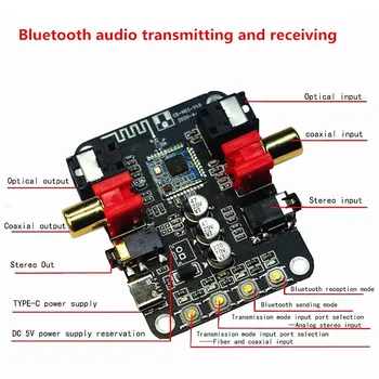 5V Bluetooth 5.0 Receptor Transmissor Conversor de Fibra Coaxial Saída Estéreo de 24 bits-192K Amplificador de Áudio da Placa