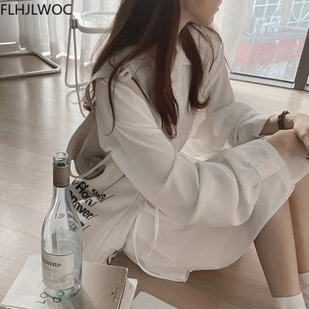 Coreia Chic Feminino Vestidos Das Mulheres Da Moda Sólido Branco Único Breasted Botão Casual Solta Plus Size Namorado Shirt Dress