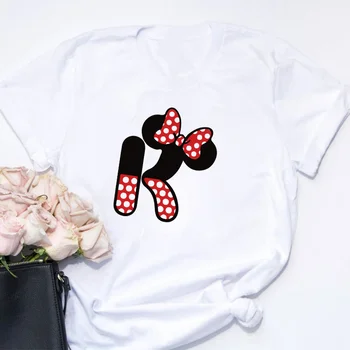 Moda das Mulheres Camisetas Alfabeto Abc Letra Imprimir Harajuku Camisetas dos desenhos animados do Rato de Minnie do Mickey de T-shirts T-Shirts Mulheres de Roupas