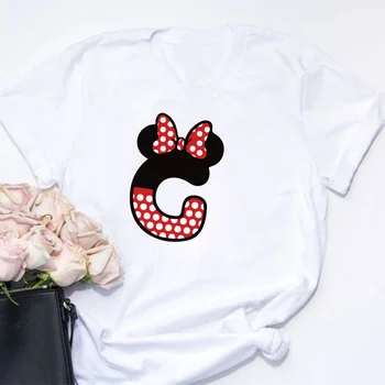 Moda das Mulheres Camisetas Alfabeto Abc Letra Imprimir Harajuku Camisetas dos desenhos animados do Rato de Minnie do Mickey de T-shirts T-Shirts Mulheres de Roupas