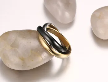 Empilhável anéis de titânio para as mulheres de aço inoxidável de casamento noivado bandas da cor do ouro do conjunto de anel de dom tamanho 5,6,7,8,9,10