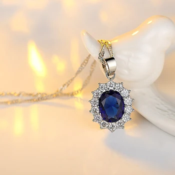Moda Rodada Azul Zircão Corrente Pingente Colares Espumante Simples Zircônia Cristal de Jóias de Casamento para as Mulheres Presentes