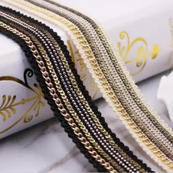 10Yard de Ouro de Lantejoulas Cadeia Laço de Fita Paillette de Lantejoulas Tecido Têxteis-Lar da Correia de Acessórios para o Cabelo de DIY camellia lace Costura Applique