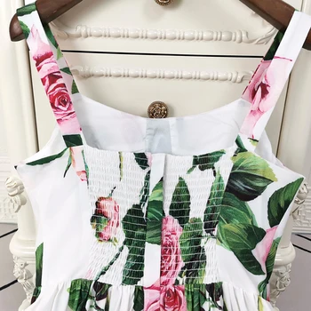 Plus Size de Alta Qualidade, Designer de Moda Verão Nova Mulher Elegante Flor de Rosa Impressão de Partido de Praia de Férias Casual Slim Funda Vestido