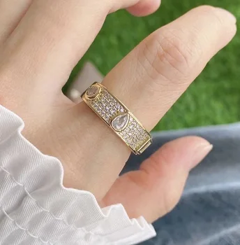 10Pcs de Moda de Luxo Banhado a Ouro cúbico zirconia anel de cristal conjunto de jóias