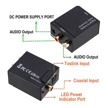 BGGQGG DAC Amplificador Adaptador Digital para Analógico de Áudio, Conversor de Fibra Óptica Toslink Coaxial SPDIF Digital para Anglog de Saída RCA