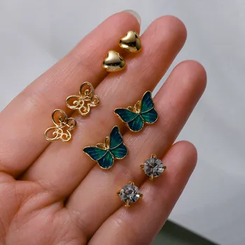 Novo Coreano Brincos Borboleta Para As Mulheres, Coração De Cristal Conjunto De Brincos De Ouro Geométricas Linda Dangle Brincos De 2021 Tendência Jewelr