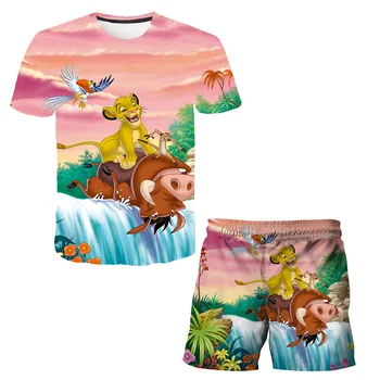 Impressão 3d Meninos Vestuário de Crianças Meninos do Verão as Roupas de desenho animado Crianças de Bebê Menina Roupas de T-shit+calças Rei Leão Gráfico T-shirt