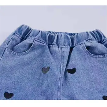 Novo Adolescentes Jeans Primavera Verão de Moda Casual Bordado Coração de Crianças de Pernas Largas Calças de Crianças de uma Escola Calças 6 8 10 12 14Y