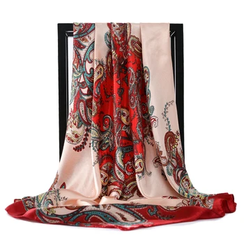 2021 Elegante Véu de Cetim de Seda Hijab Lenço Para as Mulheres a Moda Paisley Print Cabelo, Cachecóis 90*90 cm Quadrado Lenços e Xales Envolve