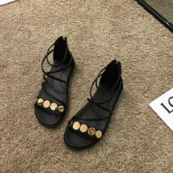 DLEK Senhoras Sandálias de Couro Cruz de Metal Amarrado Decoração Sólido Flats Casual de Verão à beira-Mar Designer de Sapatos Femininos