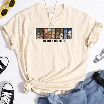 Anime Ataque Titan Nove Gigantes De Impressão Mulheres T-Shirts Engraçadas Capota Criatividade Streetwear Oversize Confortável Feminina T-Shirt