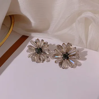 Romântico E Elegante Tan Cinza Cristal Brincos Flor Para A Mulher 2021 Moda Coreana Jóias Festa De Garotas' De Luxo Doces Brincos