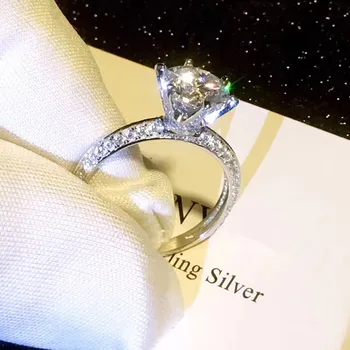 TSHOU02 Mulheres de Cristal TIFF 925 Anéis de prata Esterlina Para Casamento Noivado Jóias-Acessórios