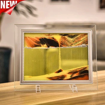 Areia em movimento Moldura de Imagem de Líquido Pintura de Paisagem de Vidro Photo Desk Ornamentos 3D Vision Fluindo Areia Pintura com Moldura