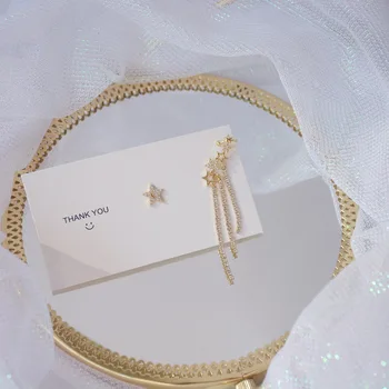 Delicada Jóia de Ouro 14K Plated Estrela Irregular Zircão Brincos para Mulheres Exclusivo e Elegante de Borla Brincos