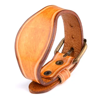 Chanfar Vintage de couro Genuíno pulseira estilo correia de Bronze moda em couro Enrole o Bracelete Para Homens