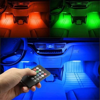 4x18LEDs Luzes do Interior do Carro da C.C. 12V/5V Multicolor Música Carro de Tira do DIODO emissor de Luz Sob o Traço de Iluminação com o Kit de Som Ativa