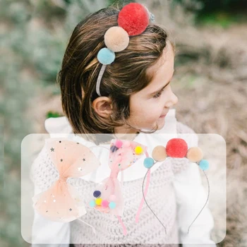 Moda Pompons Tiaras Para As Meninas Crianças De Acessórios De Cabelo Colorido Bolas Tiaras Arco Faixas De Cabelo Para O Dia-A-Dia De Festa Presente