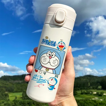 EWAYS Criativo Doraemon dos desenhos animados da Cor Pura Auto Tampa da garrafa Térmica de Aço Inoxidável 304 Crianças garrafa Térmica Copos