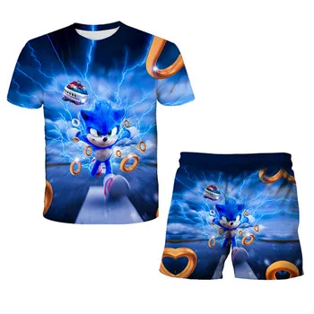 Roupas para crianças Conjuntos de Camiseta Sonic Meninos t-shirts Calças de Crianças Crianças de Meninas Tops Tees de Roupas de Bebê Manga Curta Meninas Adolescentes Camisas