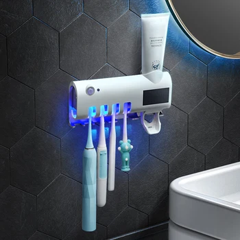 Porta-escovas UV Solar da Parede Automática Dispensador de pasta de dente Escova de dentes Esterilizador Domésticos, Acessórios de casa de Banho