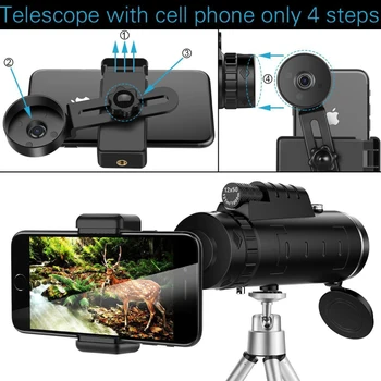 10x de Zoom Telescópio Monocular Escopo Para a Câmera do Smartphone Camping, Caminhadas, Pesca, Bússola, Telefone Celular Clipe Tripé