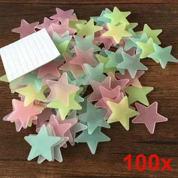 100pcs de Decoração Adesivos de Parede Cor do Brilho de Estrelas Luminosa Fluorescente Adesivos de Parede para Crianças do Berçário Quartos REME889