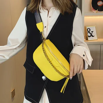 A moda da Cintura das Mulheres Saco de Couro do PLUTÔNIO da Cadeia de Cinto de Sacos de Fanny Pack Marca de Designer de Banana Pack Saco Crossbody Faixa da Barriga da Cintura Packs