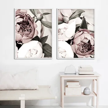 Nordic cor-de-Rosa Flor Branca da Folha da Planta Cartaz de Impressão de Tela de Pintura de Parede de Arte Moderna de Imagem para Decoração sala de estar