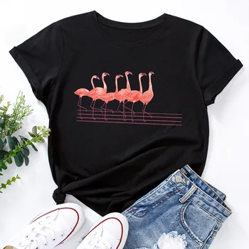 Plus Tamanho S-5XL TShirt Nova Flamingo Imprimir T-Shirt das Mulheres Camisas Algodão, O Pescoço Manga Curta Tees Verão Tops Animal T-Shirts