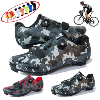 Camuflagem leve sapatos de ciclismo de homens de esportes ao ar livre sapatos de BTT bike auto-fecho mulheres sapatos de ciclismo de estrada de corrida SPD sapatos
