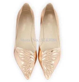 Nova Primavera Asas de Borboleta Televisão Casuais Sapatos de Mulher de Design de Moda Rosa-a Cor do Ouro Único Tênis Slip-on Sapatos