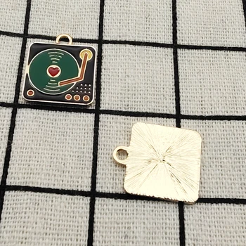 10pcs 17x20mm caixa de música esmalte charme jóias acessórios brinco pingente da pulseira colar encantos da liga do zinco