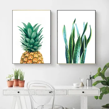 Moderno Nodic Tela De Pintura Cacto Abacaxi Aloe Plantas Arte De Parede De Pôsteres E Impressões Decorativas Frutas Botânico Decoração De Casa