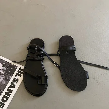 Simples Sandálias de Mulheres de Verão de Fundo Plano 2021 Novo Conjunto de bico de Fadas Fundo Macio Praia Romano Sapatos de Senhoras Sandálias