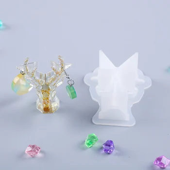 Nova Cabeça de Cervo Espelho Molde de Silicone DIY de Cristal Epóxi Pêndulo Brincos Jóias Prateleira de Armazenamento do Molde